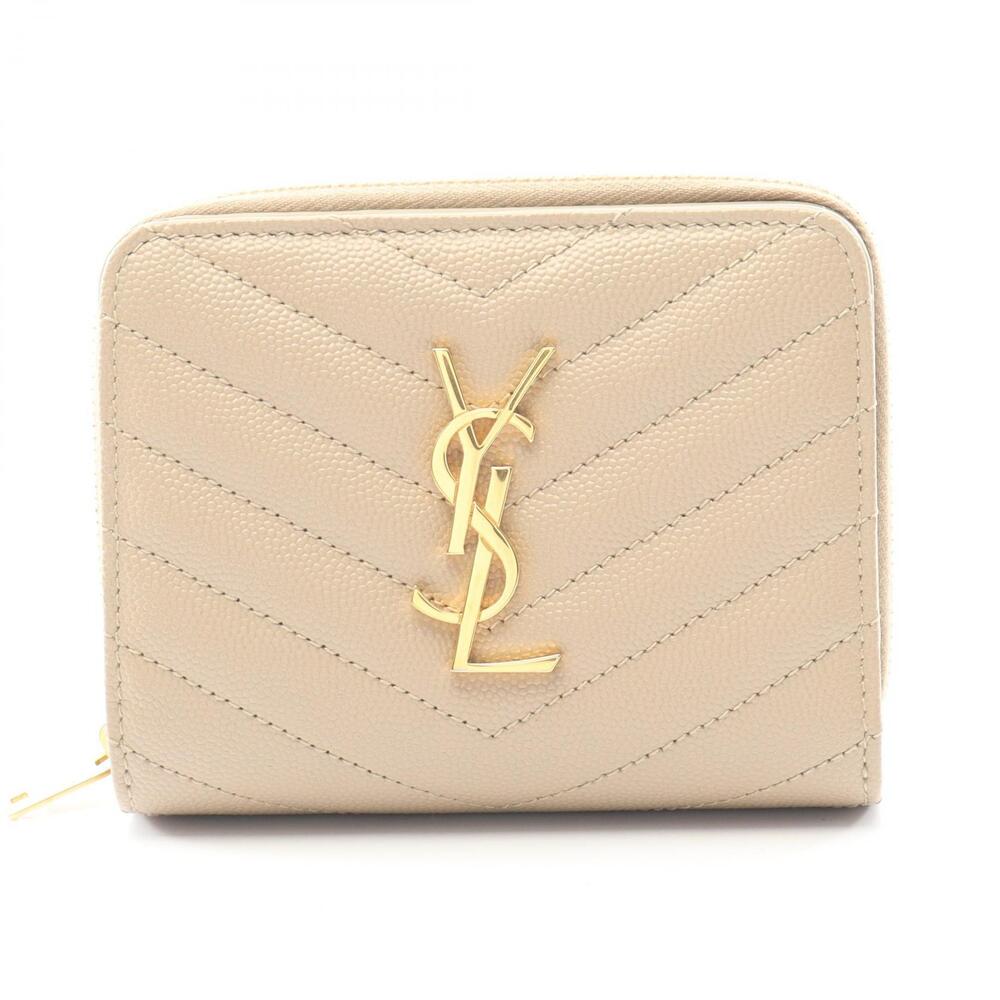 Saint Laurent Paris Monogram Bifold Wallet Leather Beige Tan